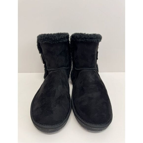 Floopi Mid Calf Winter Boots Size 10 Black Suede Fur Lined Pull On Style NEW - Picture 5 of 9